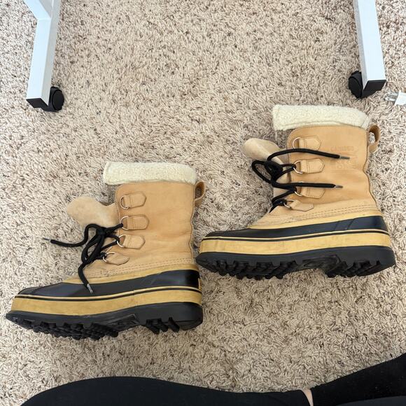 Sorel Mens Caribou Buff Waterproof Winter Boots Size 7 Tan Black Outdoor Winter - Picture 2 of 11